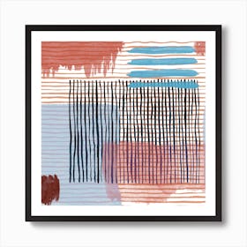 Abstract Striped Geo Red Art Print