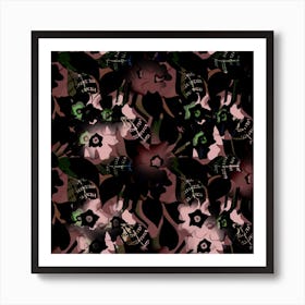 Black And Green Flowers Art Print