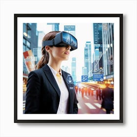 Business Woman In Virtual Reality Glasses Art Print