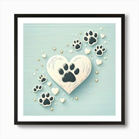 Heart With Paw Prints Art Print