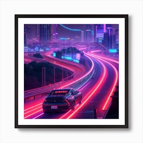 Neon City At Night Art Print