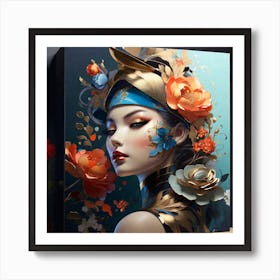 Chinese Woman With Flowers Art Print