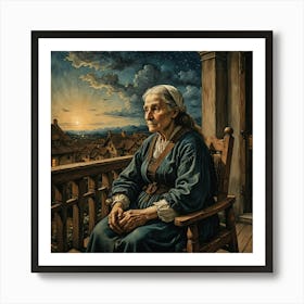 Old Lady On The Porch Art Print