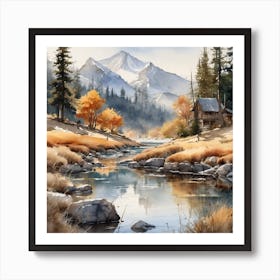 Cabin By The River 1 Art Print