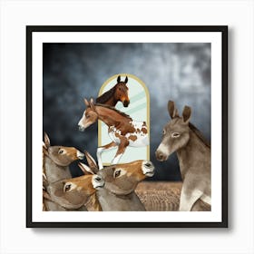 Donkeys In The Mirror Art Print