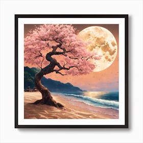 Japanese Sakura On The Beach Art Print