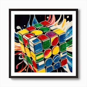 Colorful Rubiks Cube Dripping Paint Art Print