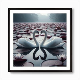 Swans In Water Art Print