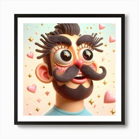 Cartoon Man With Mustache Art Print