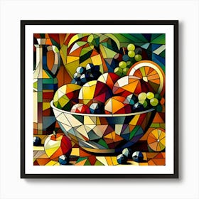 A Cubist Still Life Featuring Fruit In A Bowl 3 Art Print