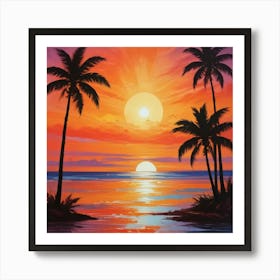 Sunset With Palm Trees 3 Art Print