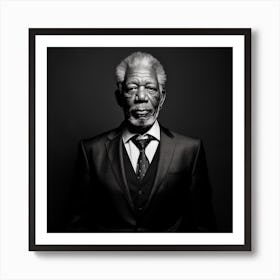 Portrait Black And White Photograph Of Morgan Freeman Art Print