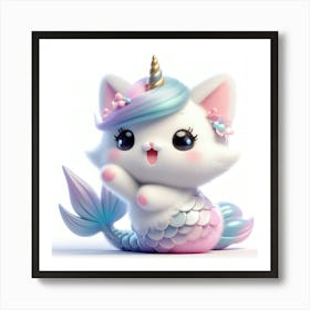 Fluffy 3D image of mermaid caticorn Art Print