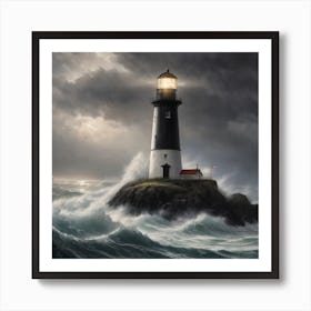 Lighthouse In The Storm 1 Art Print