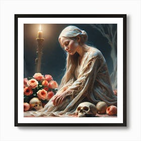 Woman With Skulls Art Print