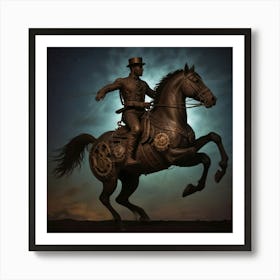 Steampunk Man On Horseback Art Print