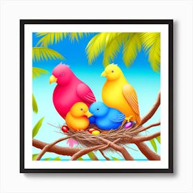 Colorful Birds In A Nest 1 Art Print