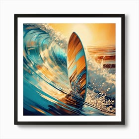 Surfboard At Sunset Art Print