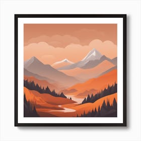 Misty mountains background in orange tone 62 Art Print