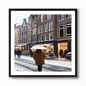 Paris cafes, winter season, Christmas, pale colors, pedestrians in the street, winter clothes, falling snow.7 1 Art Print