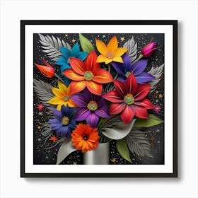 Colorful Flowers In A Vase 2 Art Print