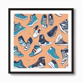 Seamless Pattern Of Sneakers Art Print