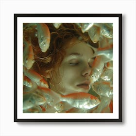 Girl Surrounded By Fish Art Print