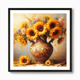 Sunflowers In A Vase 3 Art Print