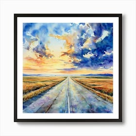 Deserted Road Stretches Into The Horizon Art Print