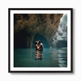 Couple Kissing In The Cave Art Print