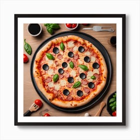 Pizza On A Wooden Table 1 Art Print