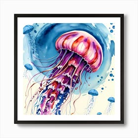 Aether's Drift: Watercolor Jellyfish Illustration Art Print