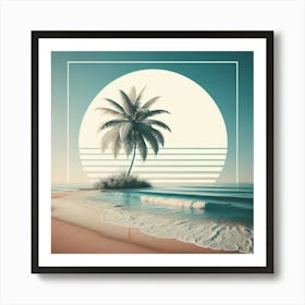 Beach Scene With Palm Tree Art Print