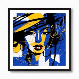 Woman In Blue And Yellow Art Print