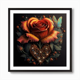 Heart and beautiful red rose 2 Art Print