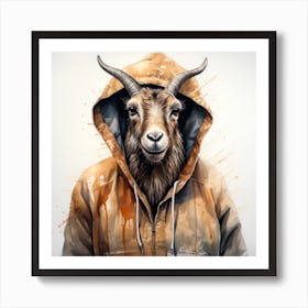 Watercolour Cartoon Markhor In A Hoodie 1 Art Print