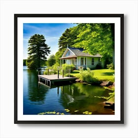 Summer House Lake Water Trees Nature Landscape Scenery Vacation Relaxation Tranquil Seren (3) Art Print