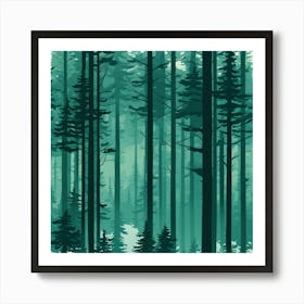 Forest In The Fog, A Calm Forest With Towering Trees art print Art Print