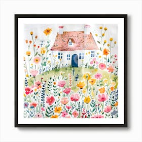 Watercolor Of A Cottage Art Print