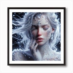 Beautiful Woman In Snow Art Print