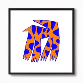 Dog Orange And Blue Square Art Print