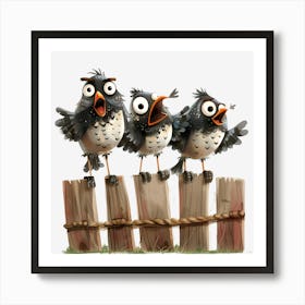 Three Birds On A Fence 3 Art Print