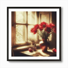 Red Tulips In A Vase 2 Art Print