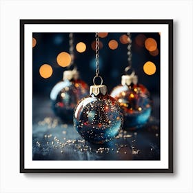 Christmas Baubles On A Dark Background Art Print
