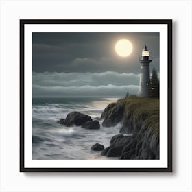 Lighthouse At Night Landscape 1 Art Print