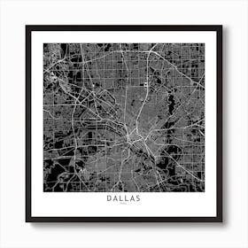 Dallas Black And White Map Square Art Print
