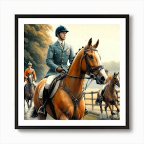 British Royal Prince On A Horse Ride Color Painting Art Print