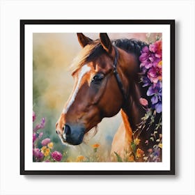 Horse With Flowers Art Print