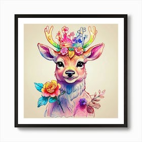 Deer With A Crown Art Print