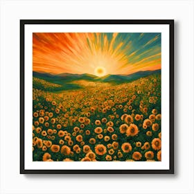 Sunflowers At Sunset Art Print